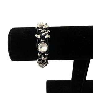 NWT ViVi Black Cord Slider Bracelet with Clear Crystal Stones